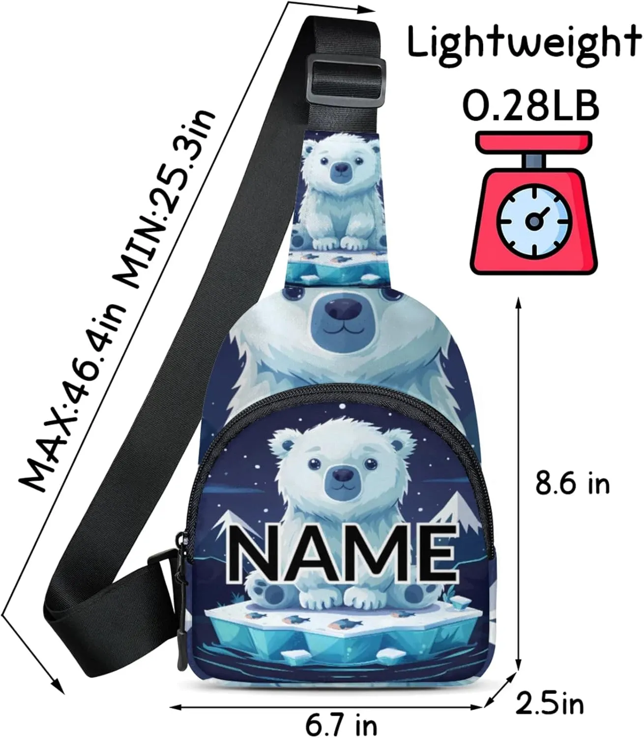 Custom Sling Bag Cute Polar Bear Cross Body Customize Chest Bag Cartoon Iceberg Daypack for Outdoors Travel Hiking Sports