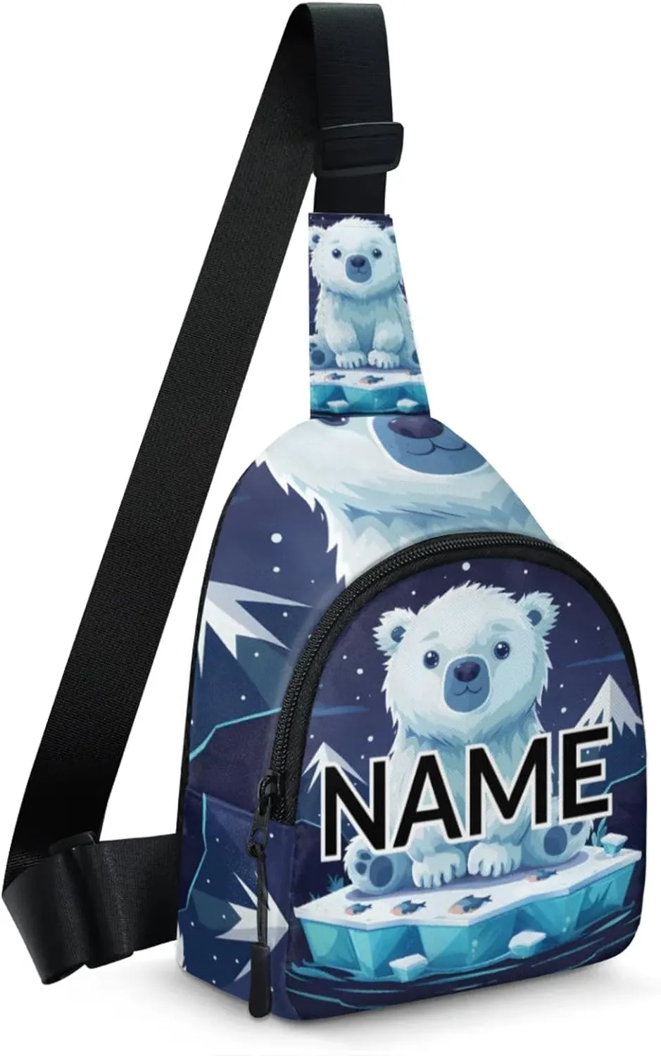 Custom Sling Bag Cute Polar Bear Cross Body Customize Chest Bag Cartoon Iceberg Daypack for Outdoors Travel Hiking Sports
