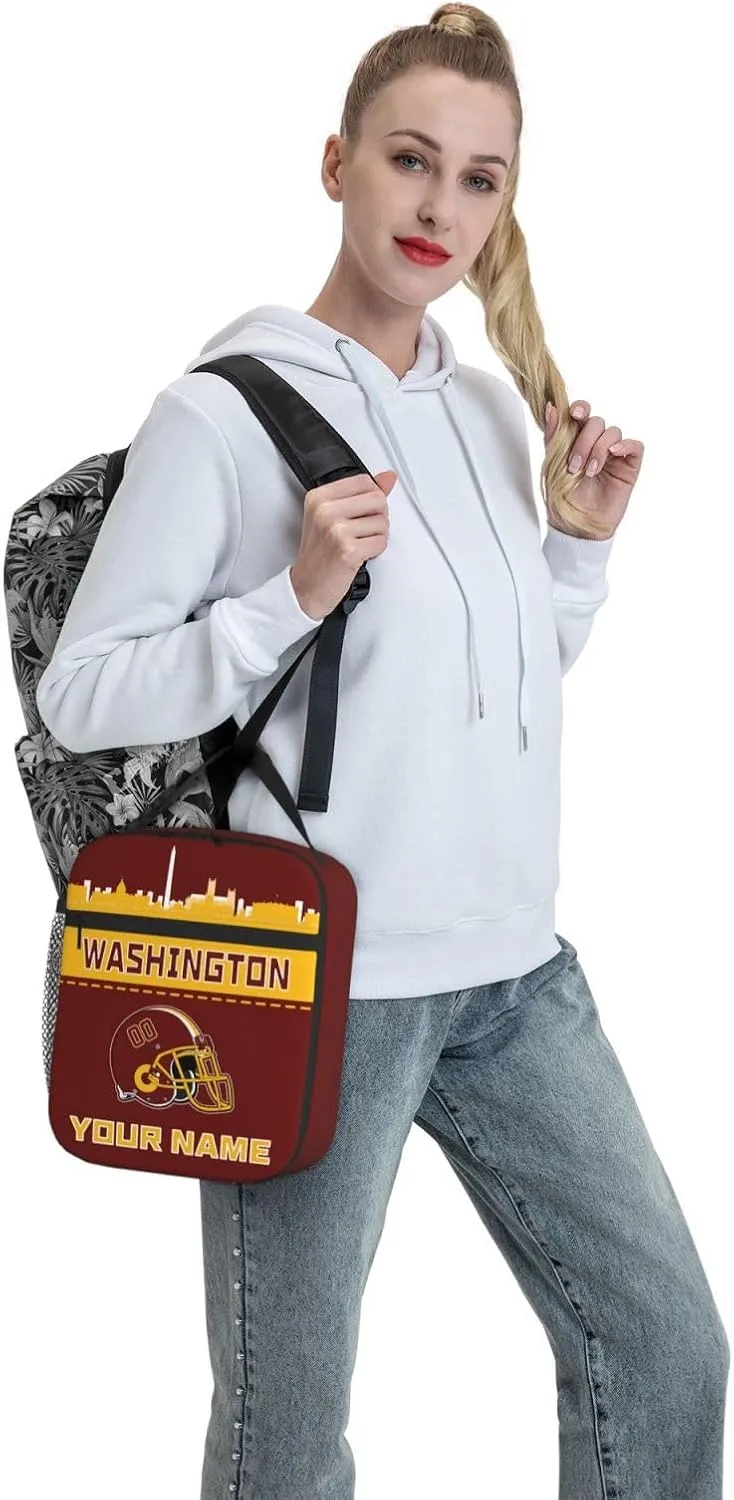 Custom Washington Lunch Bag Box Personalized Fan Gift Football Lunch Box with Name Number Customized Insulated Lunch Tote Bag