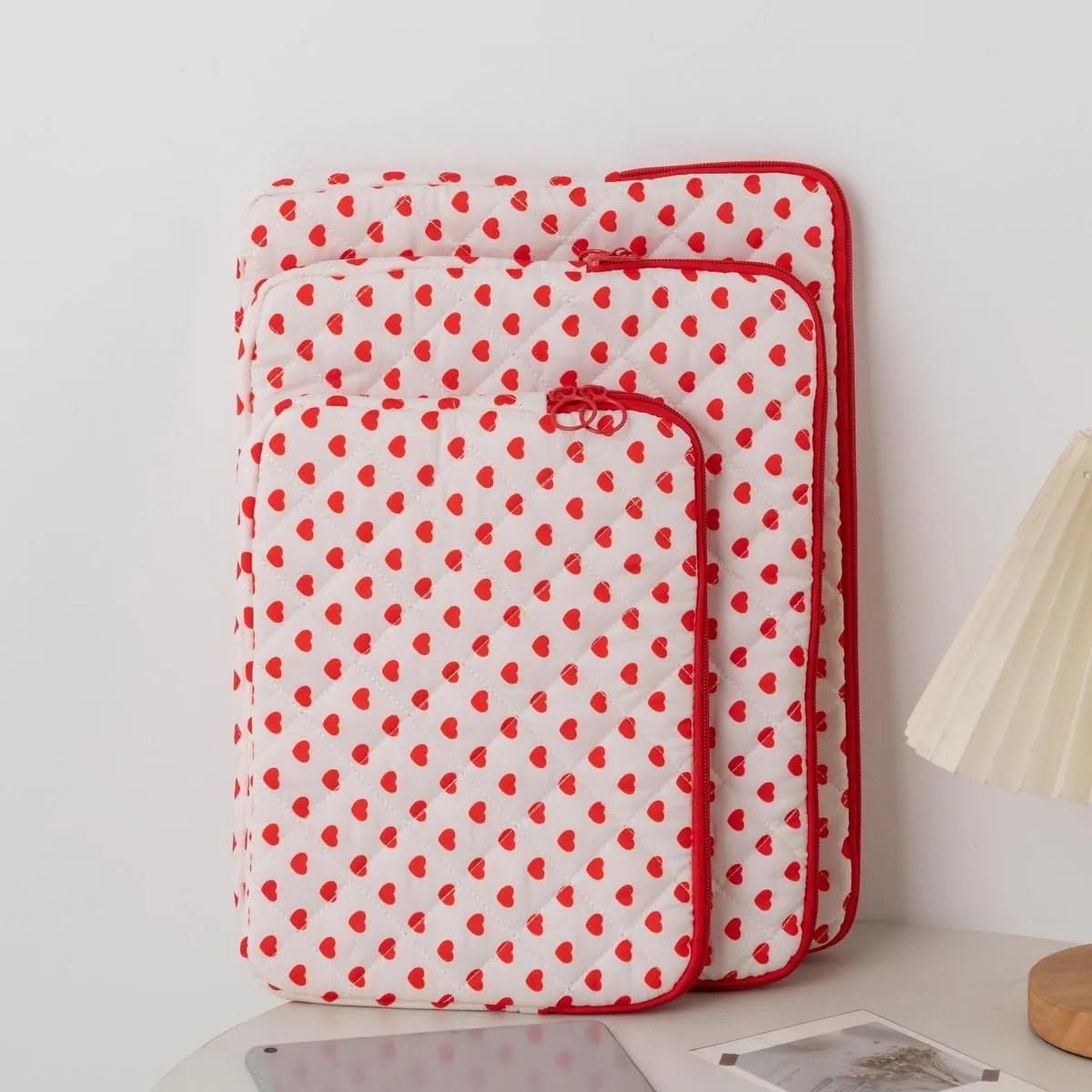 Cute Cherry Puffy Quilted Laptop Sleeve Y2K Preppy Carrying Tablet Case Cove Kawaii Tablet Liner Pouch Coquette Stuff (Heart,15 inch)
