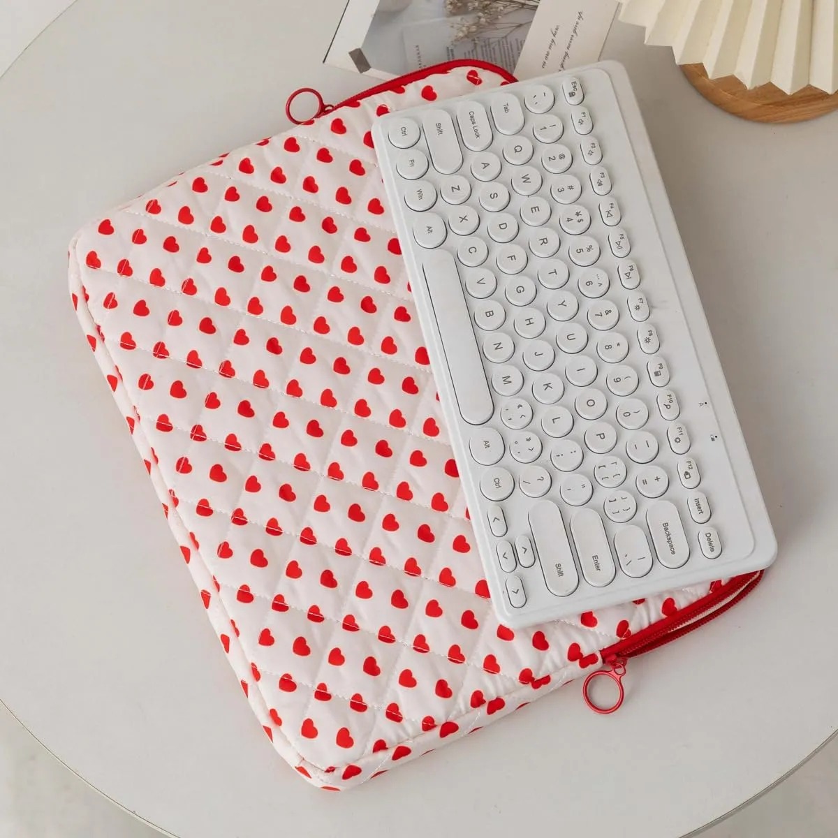 Cute Cherry Puffy Quilted Laptop Sleeve Y2K Preppy Carrying Tablet Case Cove Kawaii Tablet Liner Pouch Coquette Stuff (Heart,15 inch)
