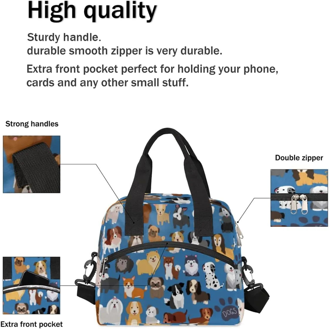 Cute Dogs Paw Insulated Lunch Bag for Women/Men Lunch Box with Adjustable & Removable Shoulder Strap Cooler Bag for Boys Girls Reusable Tote Lunch Box for Work Picnic Office Camping