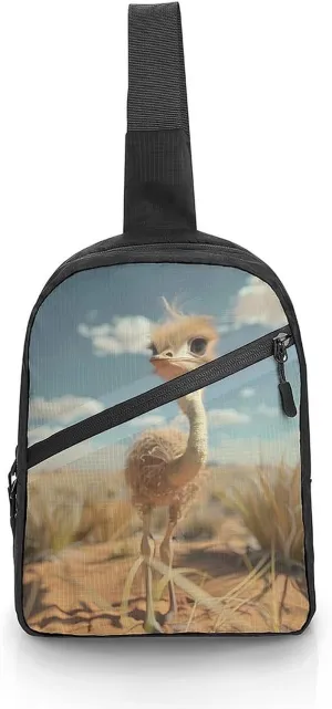 Cute Ostrich Sling Backpack Crossbody Shoulder Bag Casual Chest Bag Travel Hiking Daypack