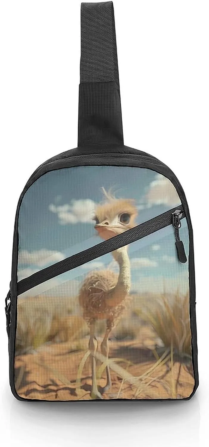 Cute Ostrich Sling Backpack Crossbody Shoulder Bag Casual Chest Bag Travel Hiking Daypack