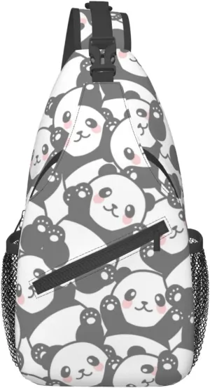cute panda print Small Sling Bag for Men Women Crossbody Backpack Hiking Travel Daypack Chest Shoulder Bag with Adjustable Strap