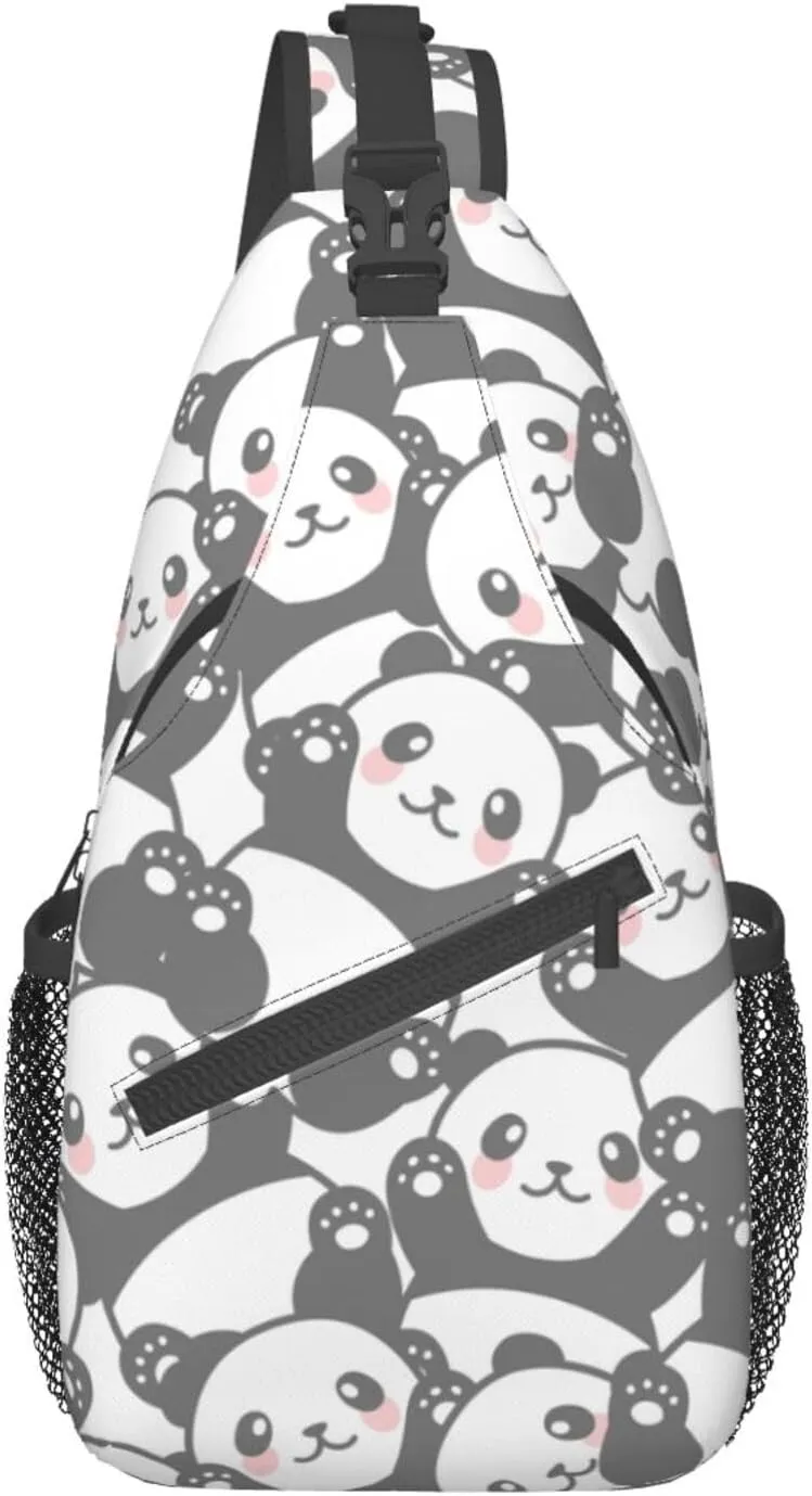 cute panda print Small Sling Bag for Men Women Crossbody Backpack Hiking Travel Daypack Chest Shoulder Bag with Adjustable Strap