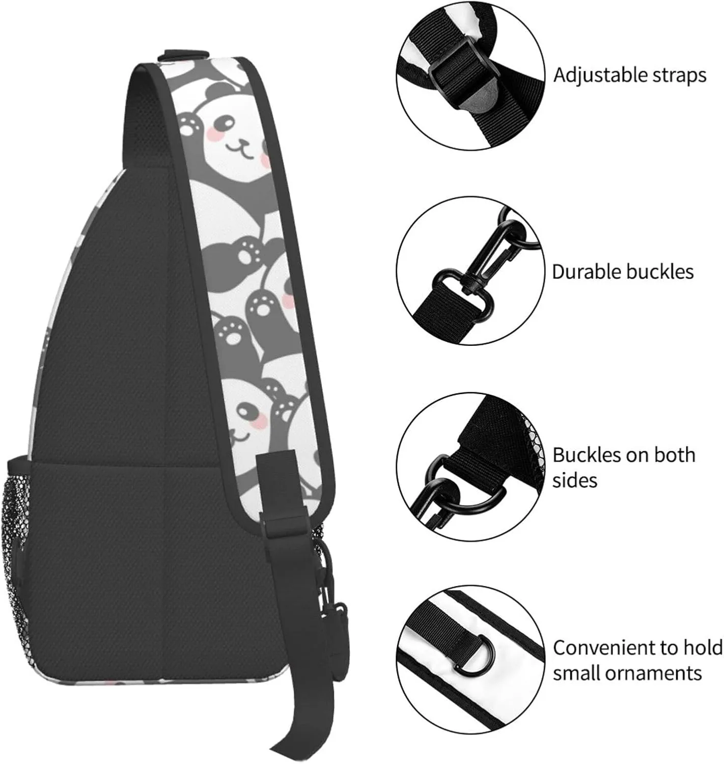 cute panda print Small Sling Bag for Men Women Crossbody Backpack Hiking Travel Daypack Chest Shoulder Bag with Adjustable Strap