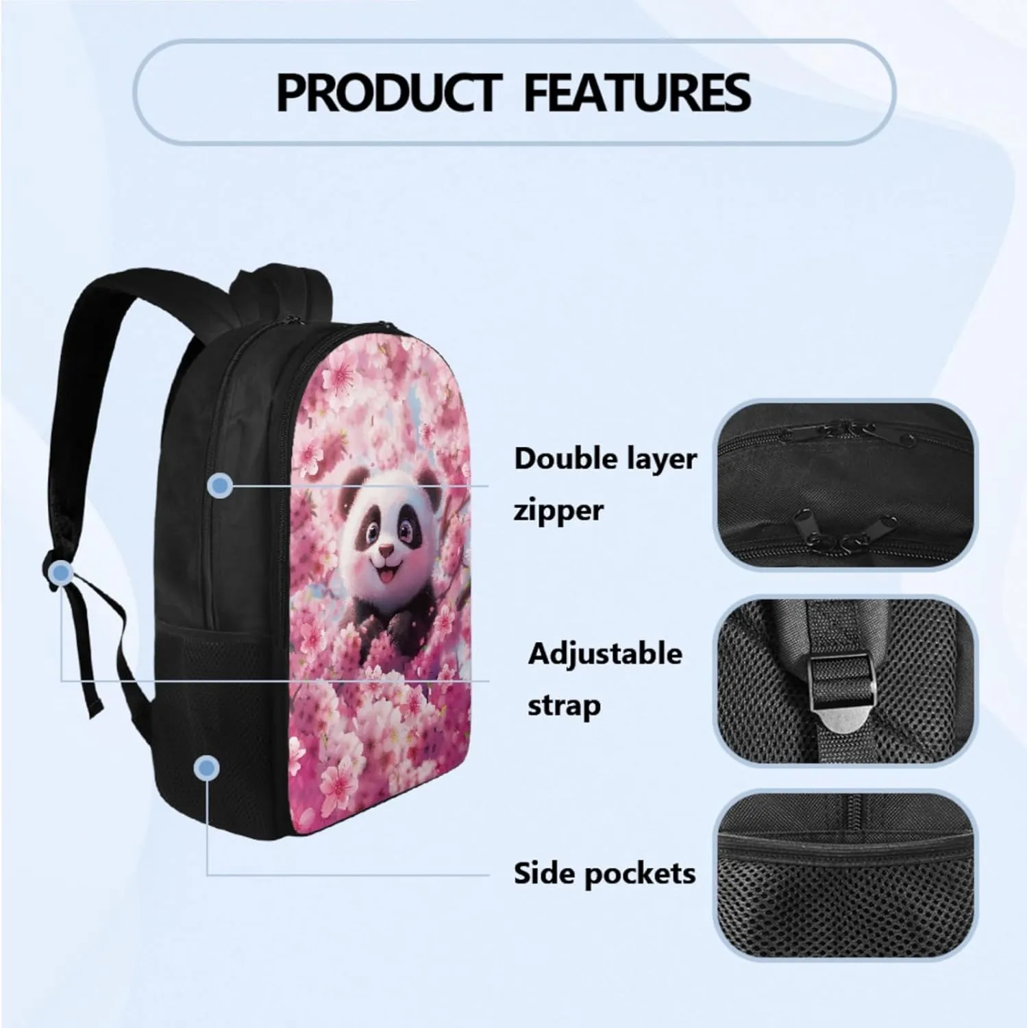 Cute Panda School Bags for Girls 4-6, Adorable Backpacks for Girls with Lunch Box Lightweight Pencil Case and Water Bottle Holder 4 PCS Set for Girl Back to School Multifunctional Use