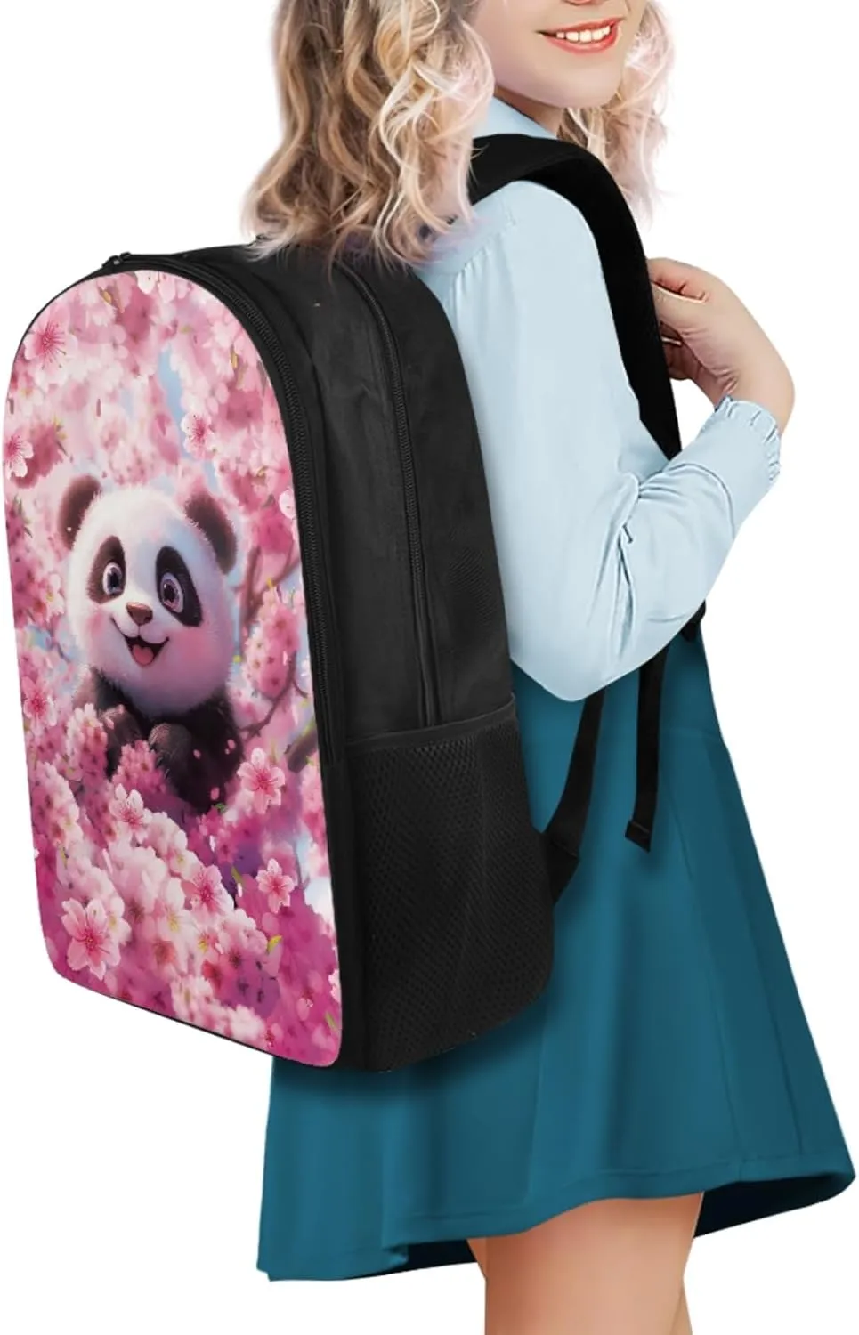 Cute Panda School Bags for Girls 4-6, Adorable Backpacks for Girls with Lunch Box Lightweight Pencil Case and Water Bottle Holder 4 PCS Set for Girl Back to School Multifunctional Use