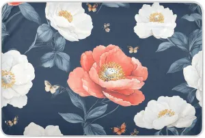 Cute Peony Navy Blue Extra Large Resuable Toddler Mattress Pads Water Resistant Bed Wetting Pads Breathable Diaper Pads for Toddler Kids 52" L x 34" W