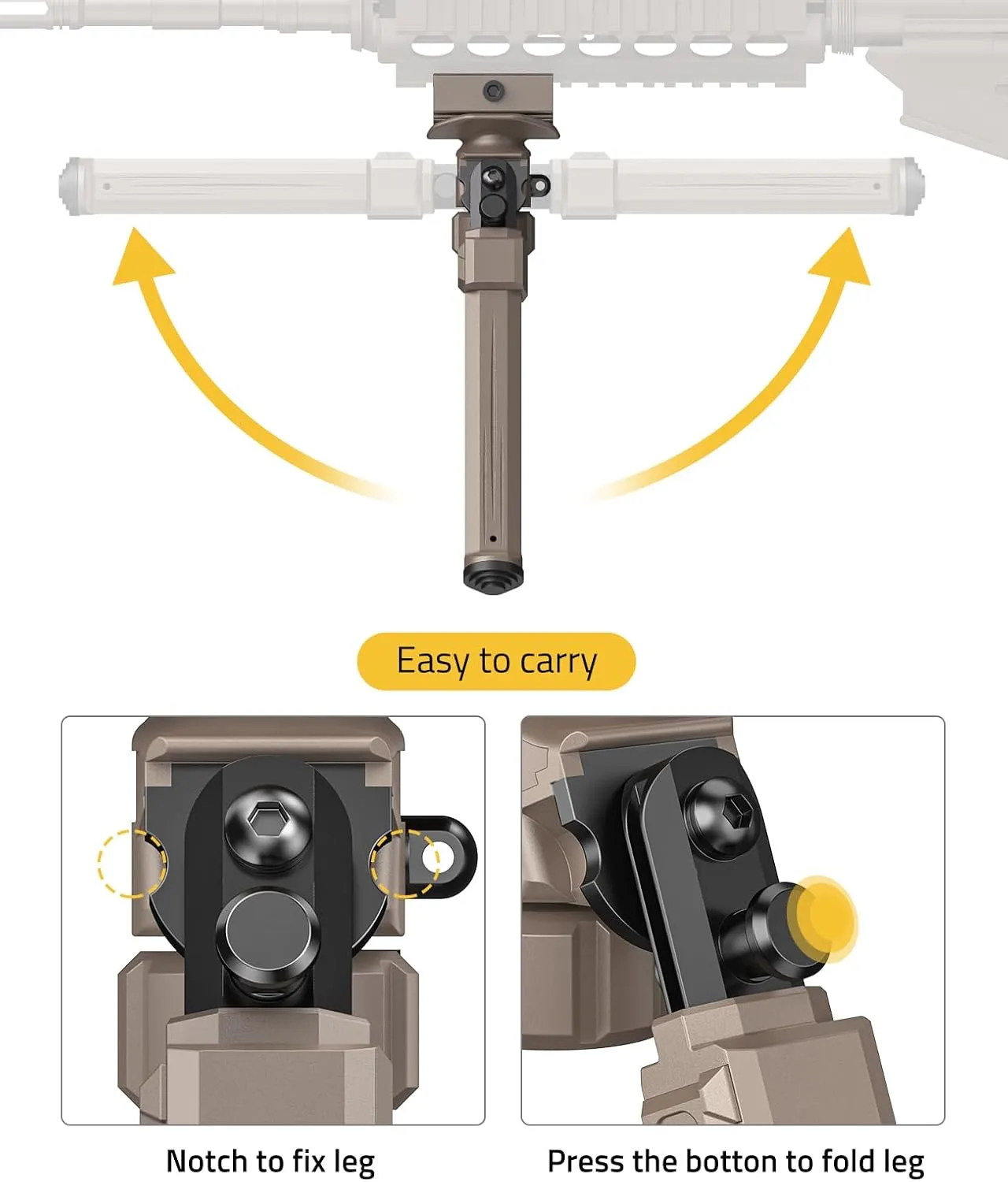 CVLIFE Picatinny Bipod for Rifle Sling Stud Bipod with Adapter Adjustable Height Sturdy Tactical for Hunting
