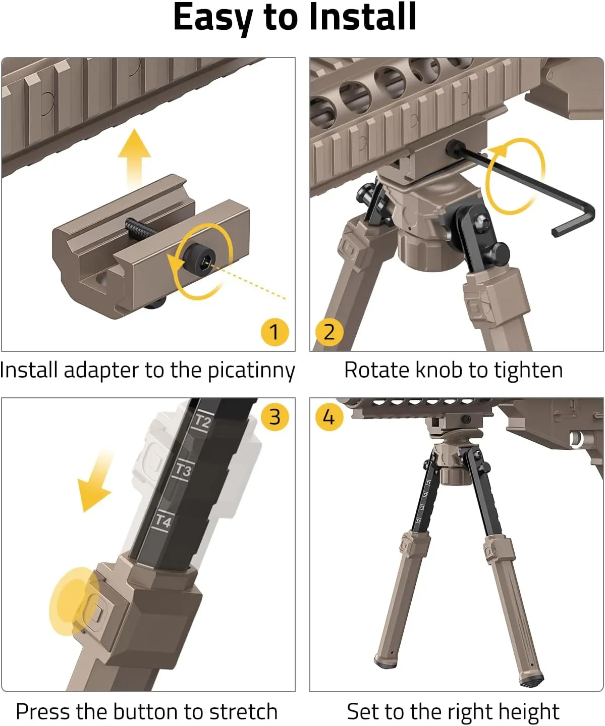 CVLIFE Picatinny Bipod for Rifle Sling Stud Bipod with Adapter Adjustable Height Sturdy Tactical for Hunting