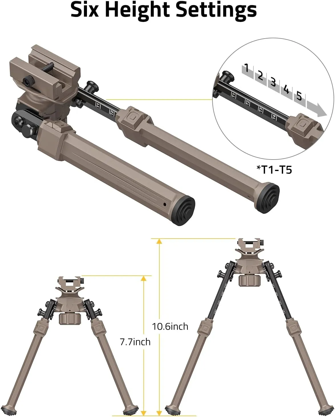 CVLIFE Picatinny Bipod for Rifle Sling Stud Bipod with Adapter Adjustable Height Sturdy Tactical for Hunting