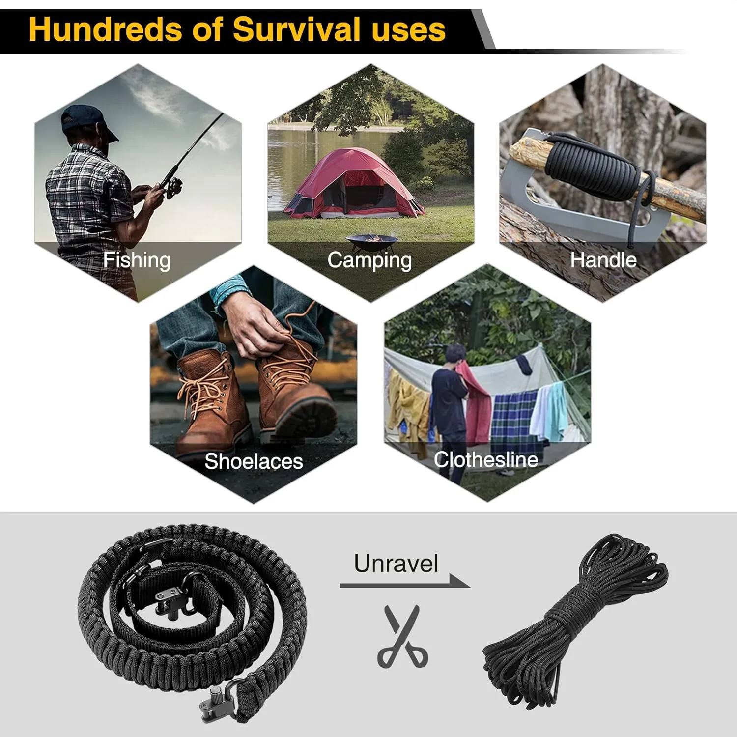 CVLIFE Rifle Sling Strap 550 Paracord 2 Point Sling with Tri-Lock Swivel for Hunting and Outdoor