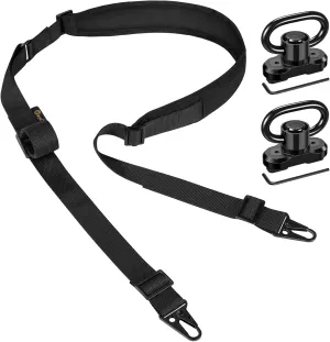 CVLIFE Two Point Sling Quick Adjust Gun Sling with Removable Padded Shoulder Strap Heavy-Duty Metal Buckles Rifle Sling with 2 Pack 360°Sling Swivels, Black