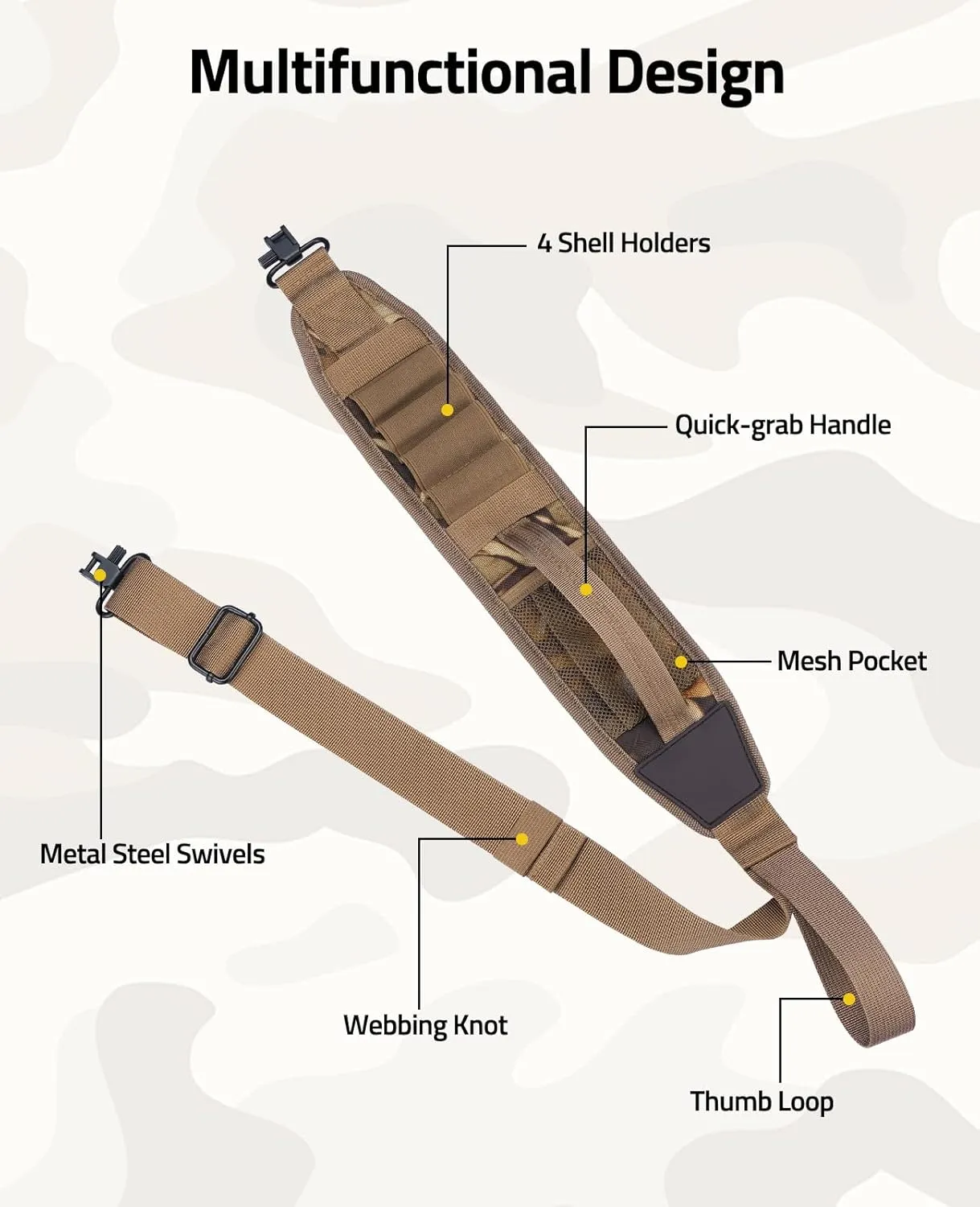CVLIFE Two Point Sling with 4 Shell Holders and Quick-Grab Handle Shotgun Sling,Wide Shoulder Straps Rifle Sling with Thumb Loop Adjustable Length