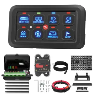 DaierTek 8 Gang Switch Panel RGB LED Lighted Multi-Function Switch Pod Toggle Momentary Pulsed Touch Control Switch Panel Dimmable for Car ATV UTV Boat Marine