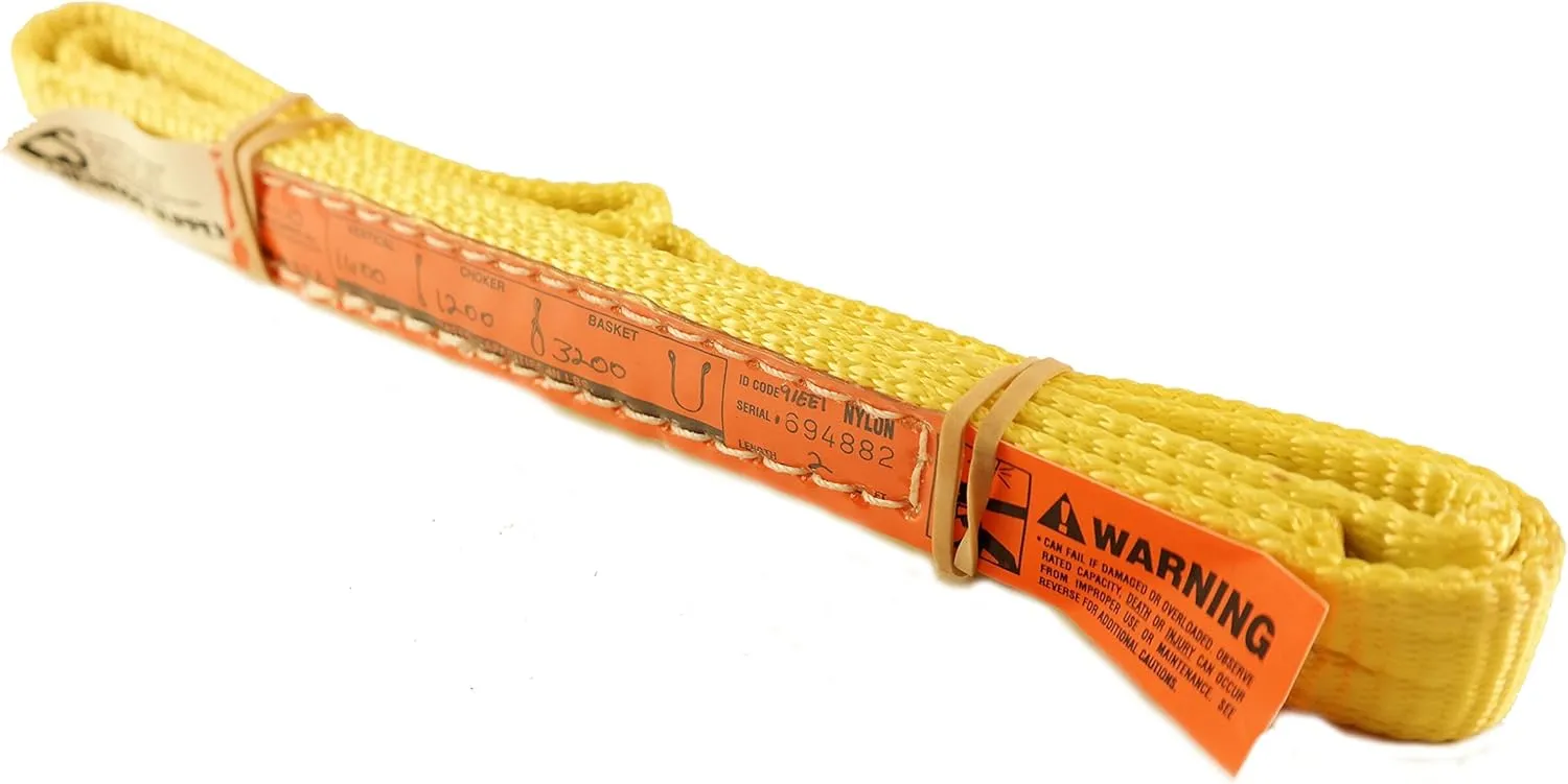 DD Sling. Multiple Lengths in Listing! (Made in USA) 1" width, 1 Ply, Nylon Lifting Slings, Eye & Eye, Heavy Duty (900 webbing), 1,600 lbs Vertical, 1,200 Choker, 3,200 Basket Load Capacity (USA