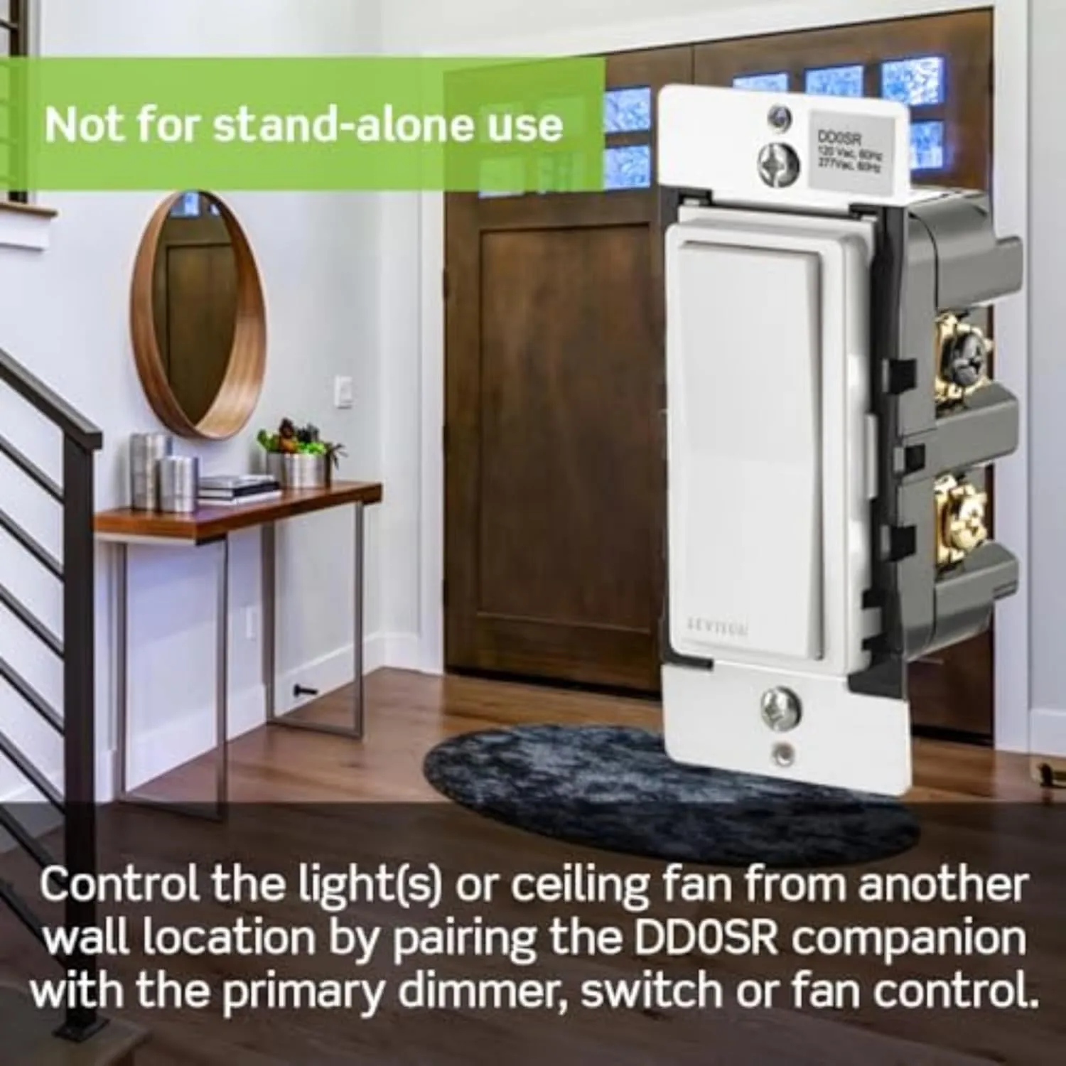 Decora Smart Switch Companion for Multi-Location Switching with Locator LED (Not for stand-alone use), 120/277VAC, 60Hz DD0SR-DLZ, White, Ivory, Light Almond