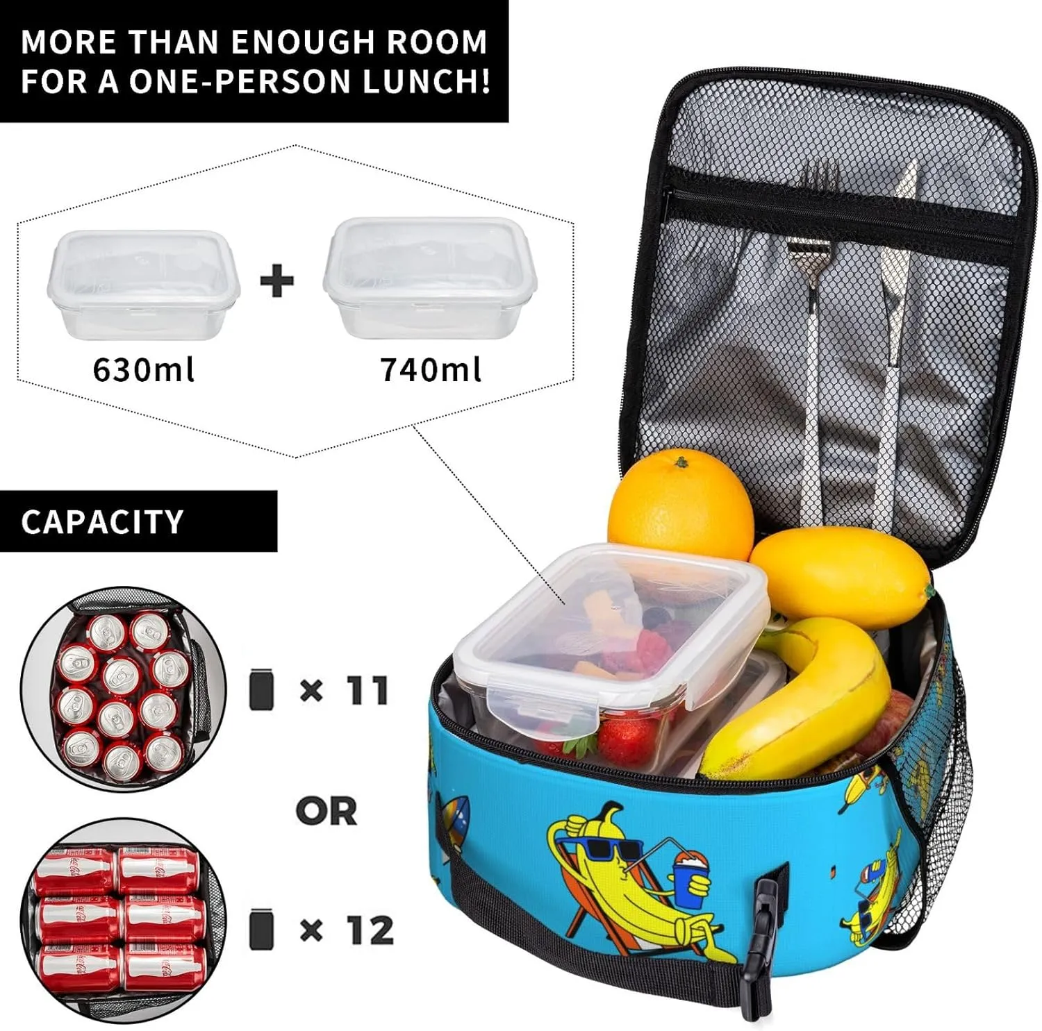 DEKIFNHG Funny Banana Insulated Lunch Box Portable Lunch Bag with Detachable Handle,Reusable Lunchbox for Boys Girls Men Women