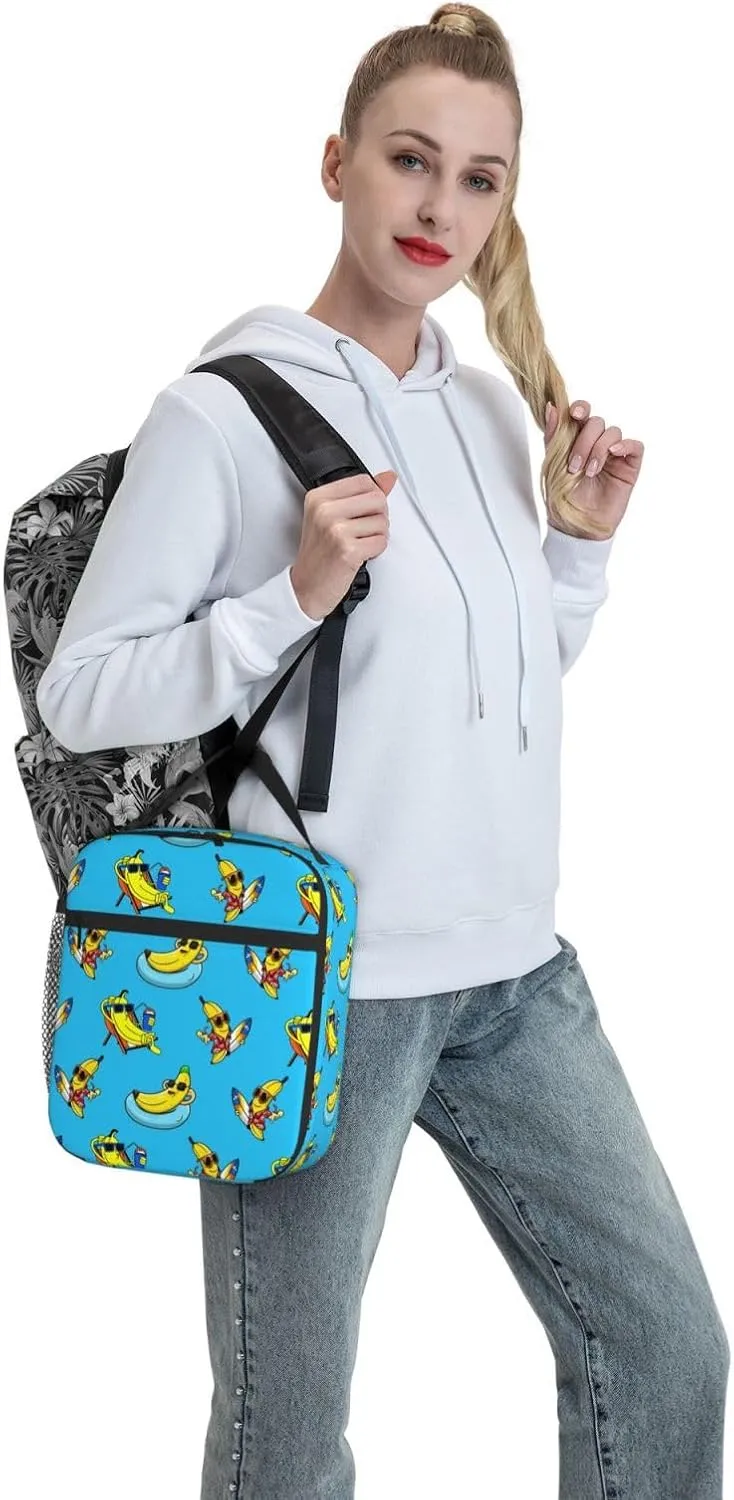 DEKIFNHG Funny Banana Insulated Lunch Box Portable Lunch Bag with Detachable Handle,Reusable Lunchbox for Boys Girls Men Women