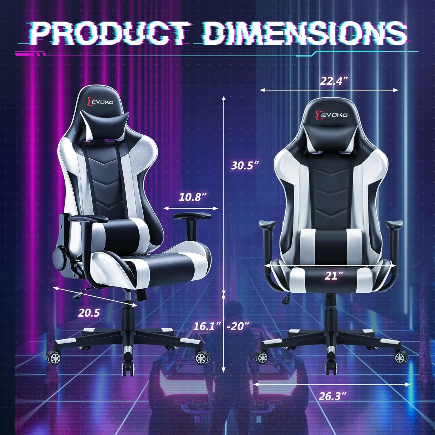 Devoko Ergonomic Gaming Chair Racing Style Adjustable Height High Back PC Computer Chair with Headrest and Lumbar Support Executive Office Chair (White)