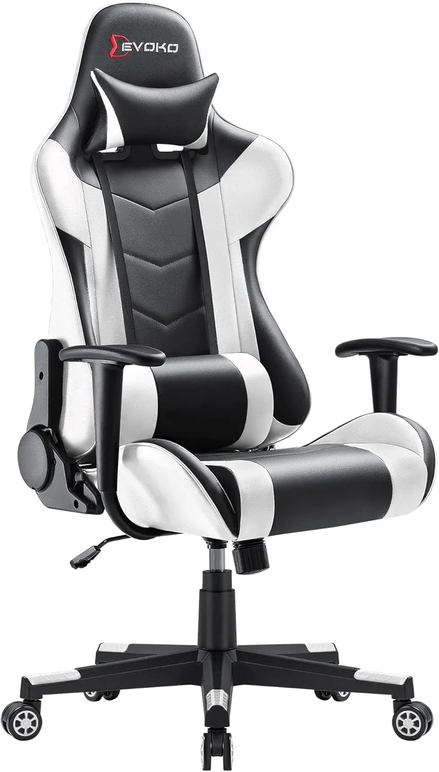 Devoko Ergonomic Gaming Chair Racing Style Adjustable Height High Back PC Computer Chair with Headrest and Lumbar Support Executive Office Chair (White)