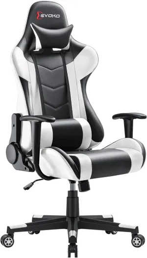 Devoko Ergonomic Gaming Chair Racing Style Adjustable Height High Back PC Computer Chair with Headrest and Lumbar Support Executive Office Chair (White)