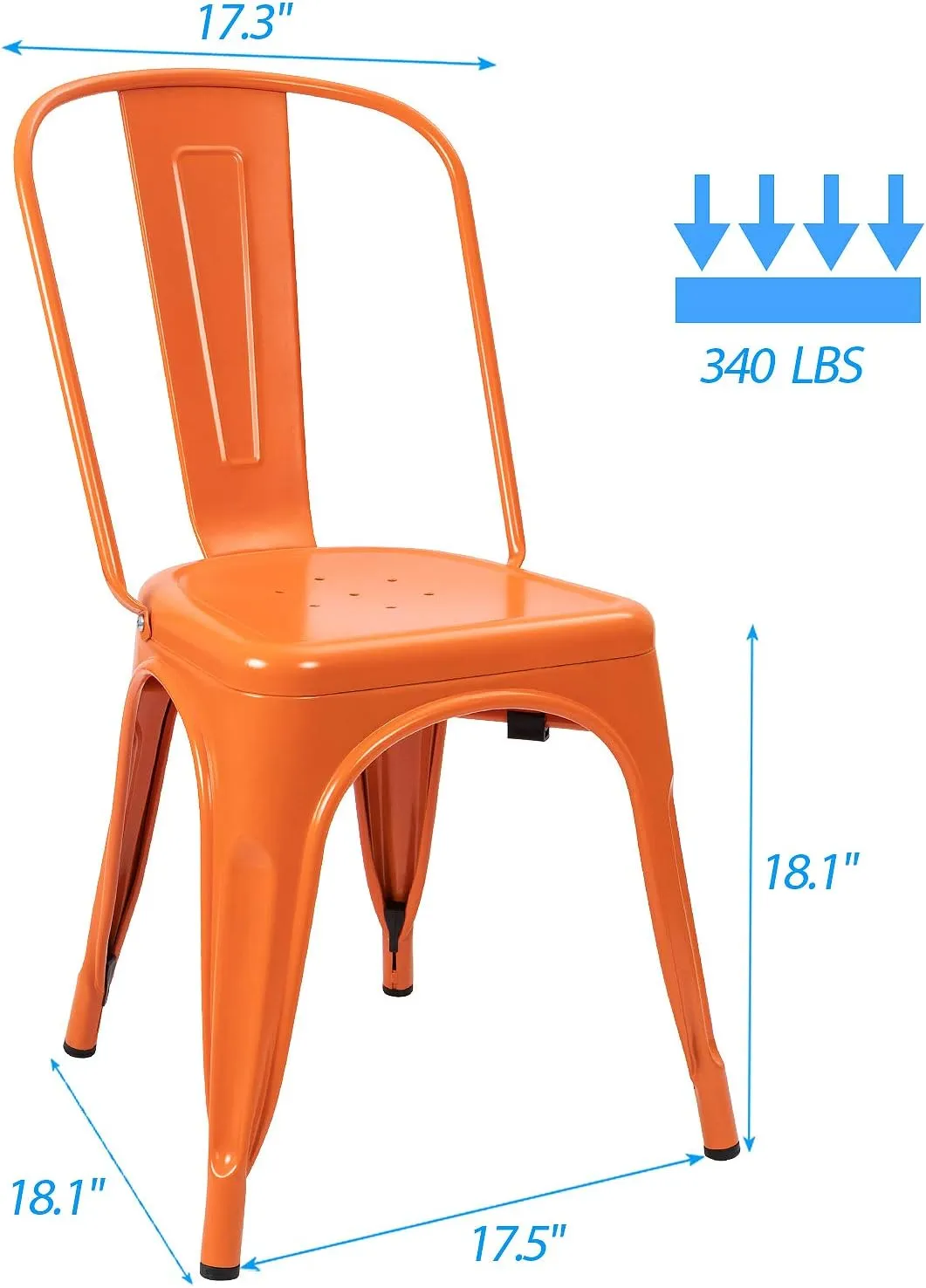 Devoko Metal Indoor-Outdoor Chairs Distressed Style Kitchen Dining Chairs Stackable Side Chair with Back Set of 4 (Orange)