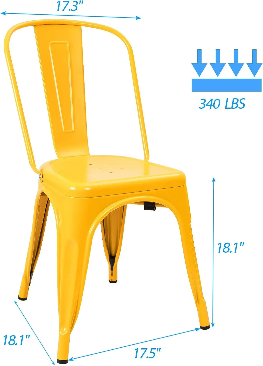 Devoko Metal Indoor-Outdoor Chairs Distressed Style Kitchen Dining Chairs Stackable Side Chair with Back Set of 4 (Yellow)