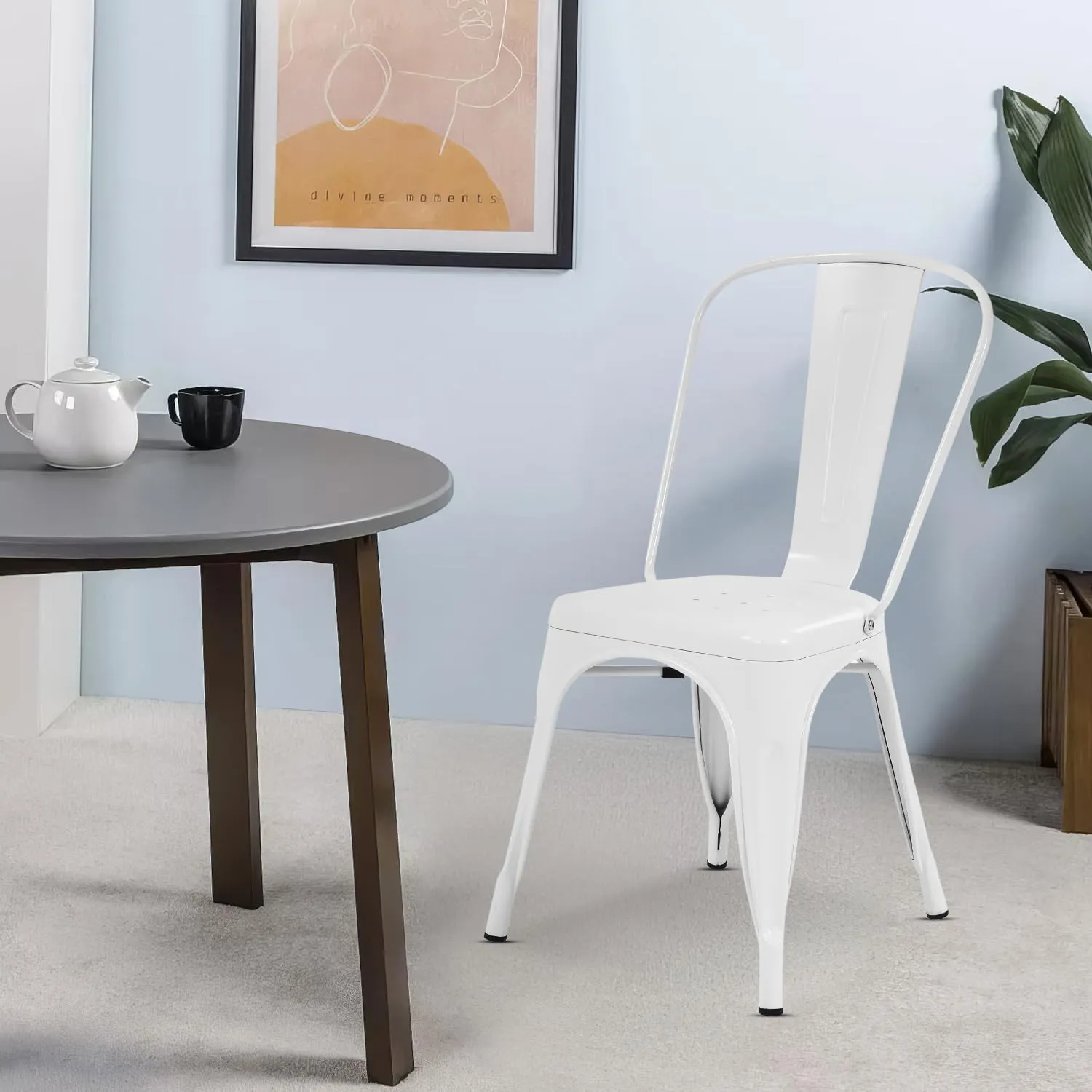 Dining Chairs Dining Chairs Set of 4 Kitchen Chairs Tolix Side Bar Chairs Metal Dining Chair 18” Seat Height Dining Room Chairs Stackable Chairs Indoor/Outdoor Patio Chairs,Cream