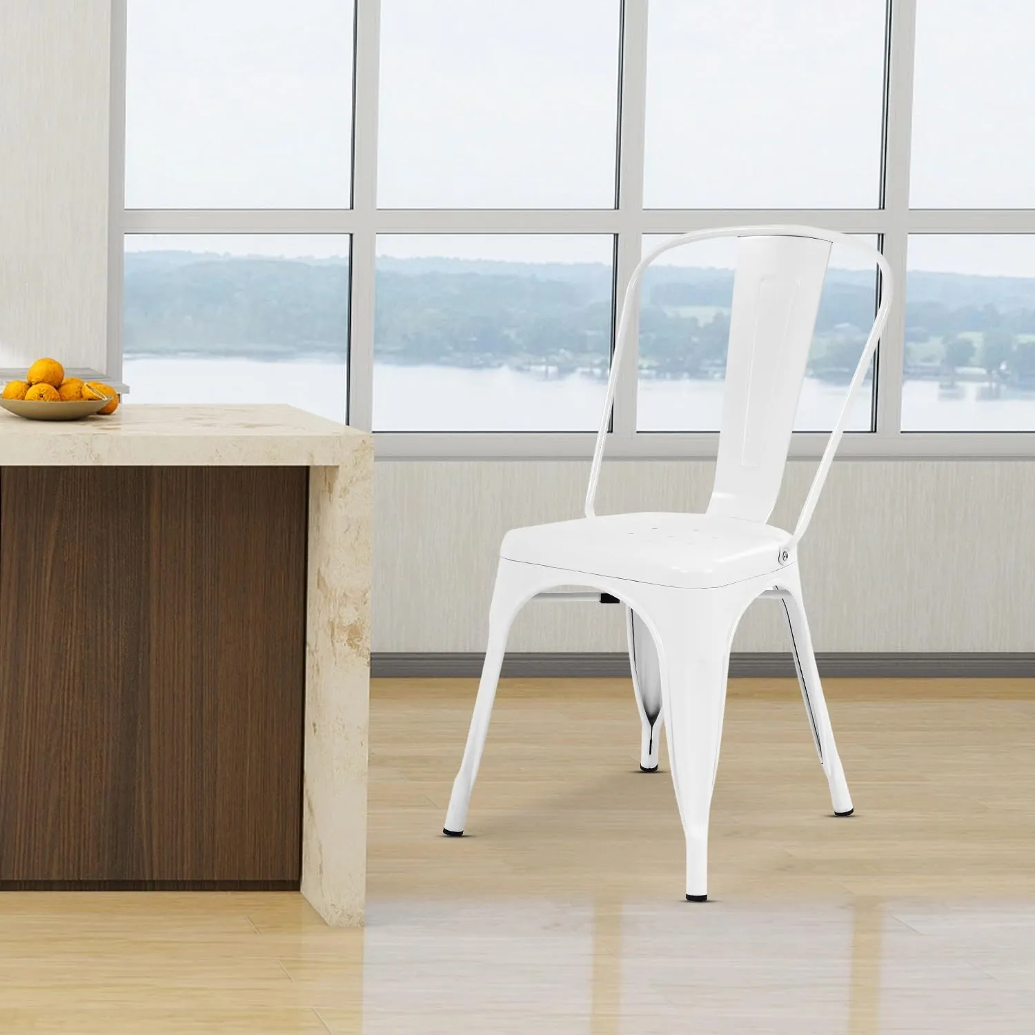 Dining Chairs Dining Chairs Set of 4 Kitchen Chairs Tolix Side Bar Chairs Metal Dining Chair 18” Seat Height Dining Room Chairs Stackable Chairs Indoor/Outdoor Patio Chairs,Cream