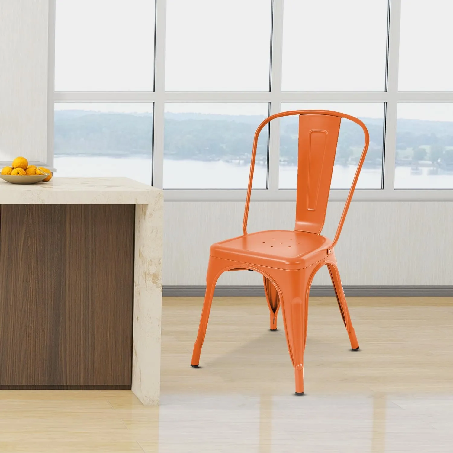 Dining Chairs Dining Chairs Set of 4 Kitchen Chairs Tolix Side Bar Chairs Metal Dining Chair 18” Seat Height Dining Room Chairs Stackable Chairs Indoor/Outdoor Patio Chairs,Orange