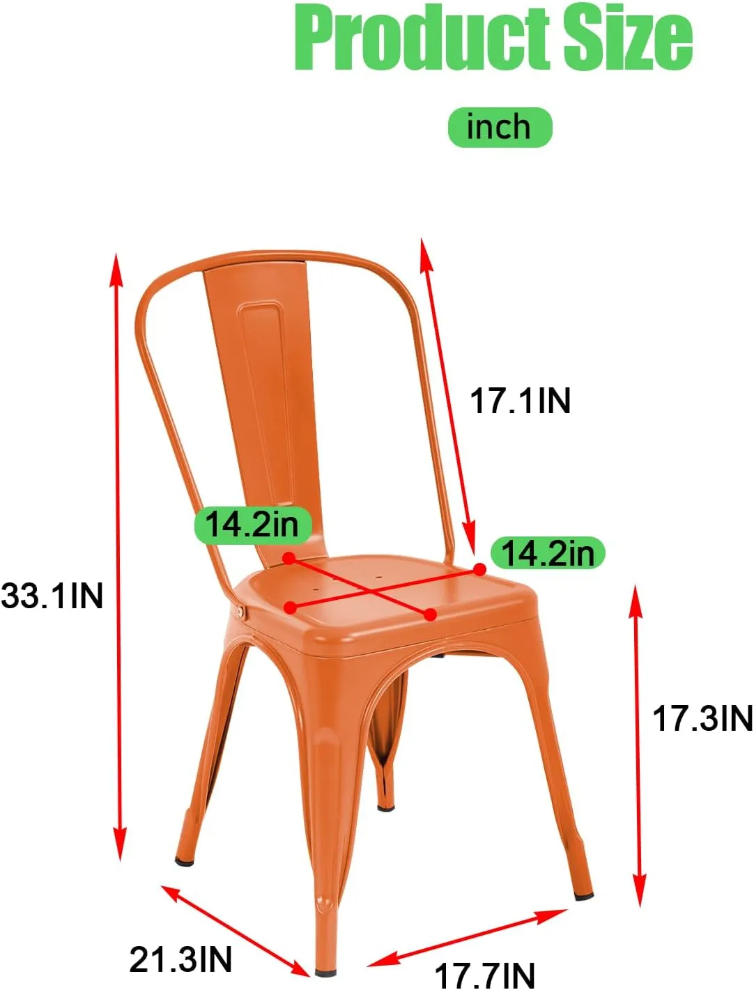 Dining Chairs Dining Chairs Set of 4 Kitchen Chairs Tolix Side Bar Chairs Metal Dining Chair 18” Seat Height Dining Room Chairs Stackable Chairs Indoor/Outdoor Patio Chairs,Orange