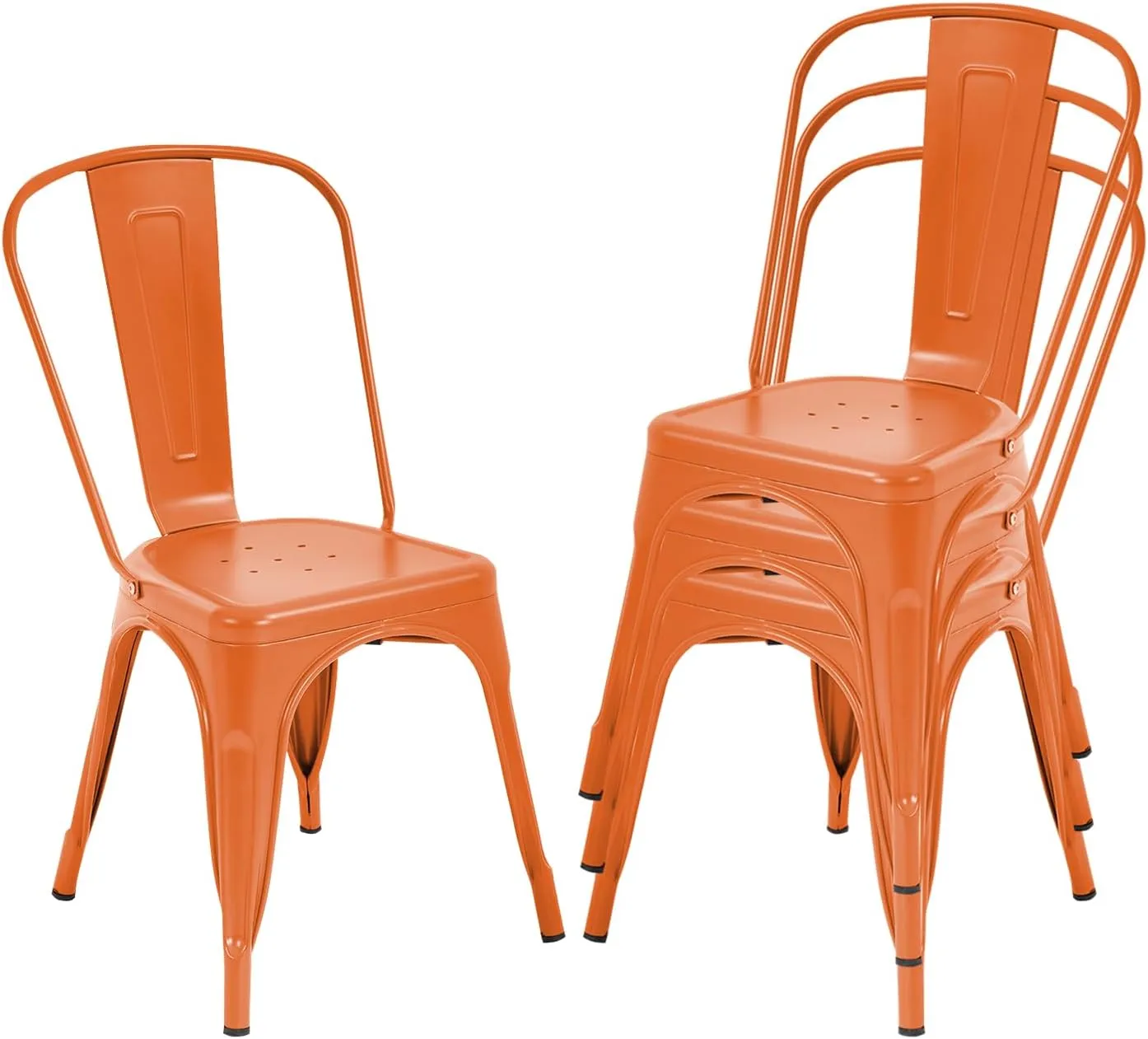 Dining Chairs Dining Chairs Set of 4 Kitchen Chairs Tolix Side Bar Chairs Metal Dining Chair 18” Seat Height Dining Room Chairs Stackable Chairs Indoor/Outdoor Patio Chairs,Orange