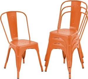 Dining Chairs Dining Chairs Set of 4 Kitchen Chairs Tolix Side Bar Chairs Metal Dining Chair 18” Seat Height Dining Room Chairs Stackable Chairs Indoor/Outdoor Patio Chairs,Orange