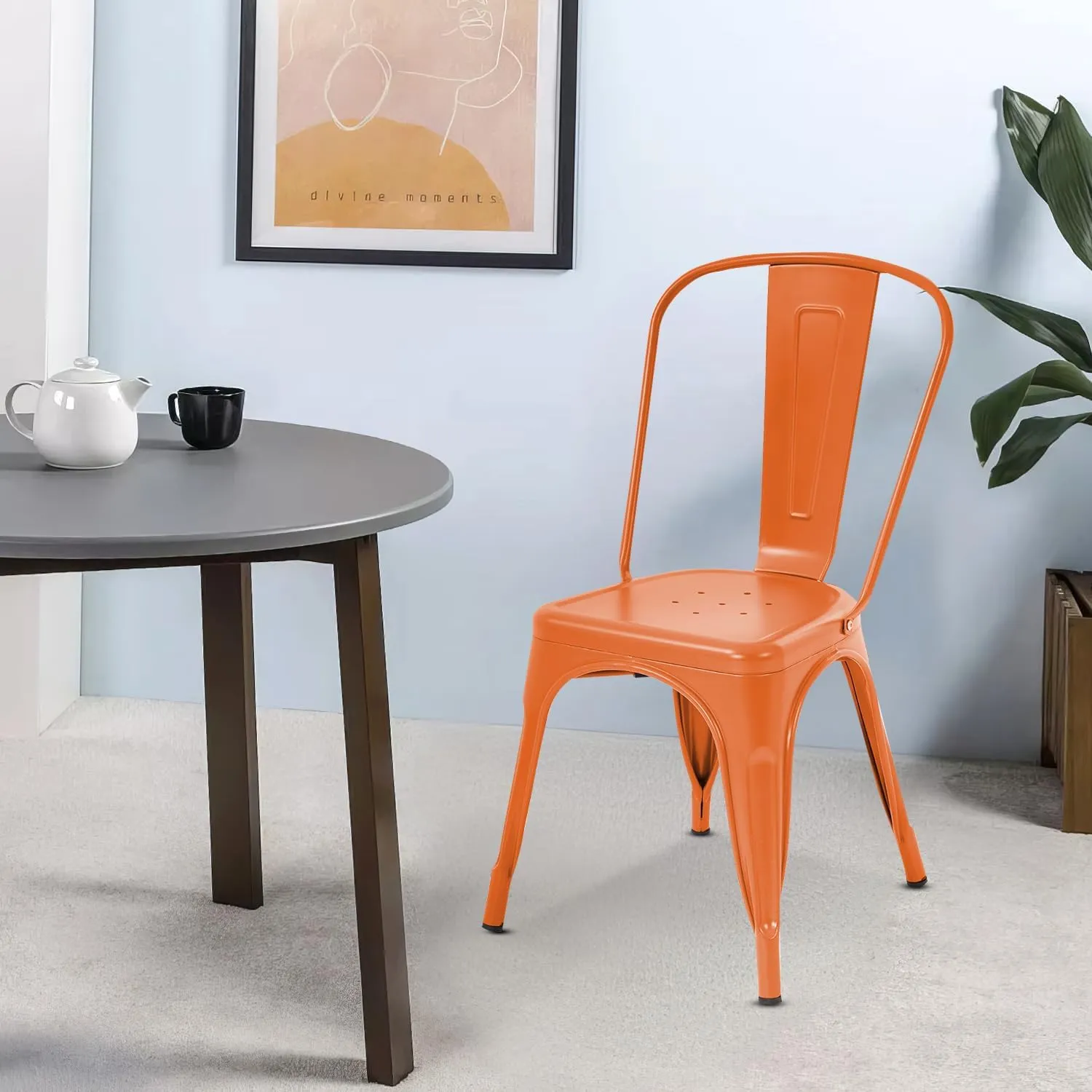 Dining Chairs Dining Chairs Set of 4 Kitchen Chairs Tolix Side Bar Chairs Metal Dining Chair 18” Seat Height Dining Room Chairs Stackable Chairs Indoor/Outdoor Patio Chairs,Orange