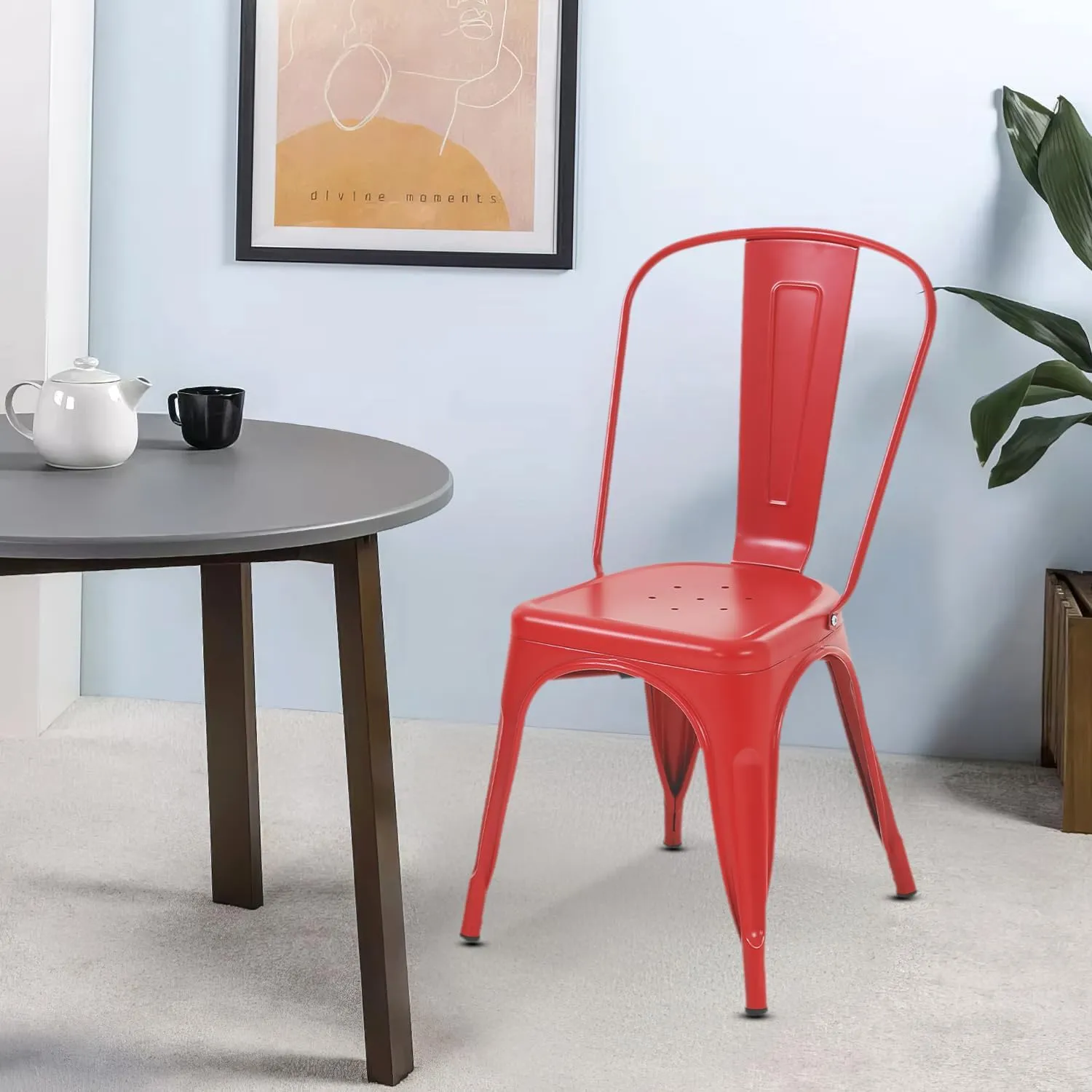 Dining Chairs Dining Chairs Set of 4 Kitchen Chairs Tolix Side Bar Chairs Metal Dining Chair 18” Seat Height Dining Room Chairs Stackable Chairs Indoor/Outdoor Patio Chairs,RED