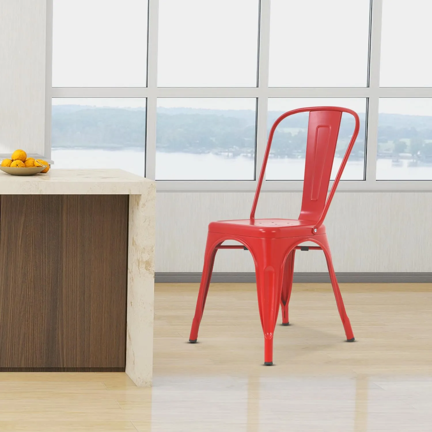Dining Chairs Dining Chairs Set of 4 Kitchen Chairs Tolix Side Bar Chairs Metal Dining Chair 18” Seat Height Dining Room Chairs Stackable Chairs Indoor/Outdoor Patio Chairs,RED