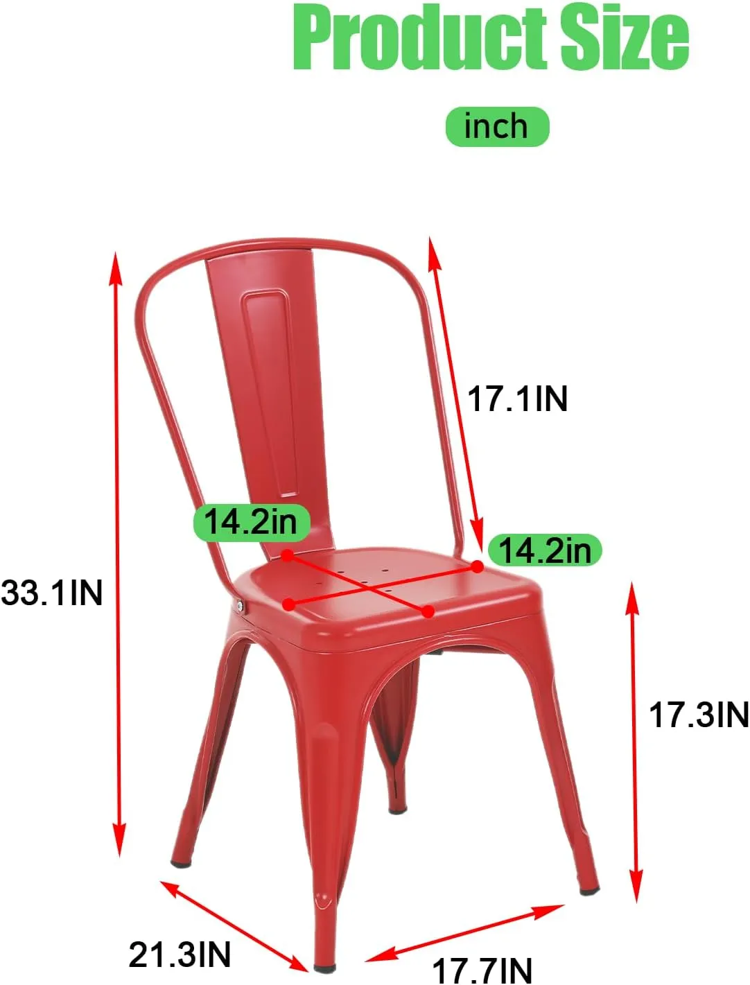 Dining Chairs Dining Chairs Set of 4 Kitchen Chairs Tolix Side Bar Chairs Metal Dining Chair 18” Seat Height Dining Room Chairs Stackable Chairs Indoor/Outdoor Patio Chairs,RED