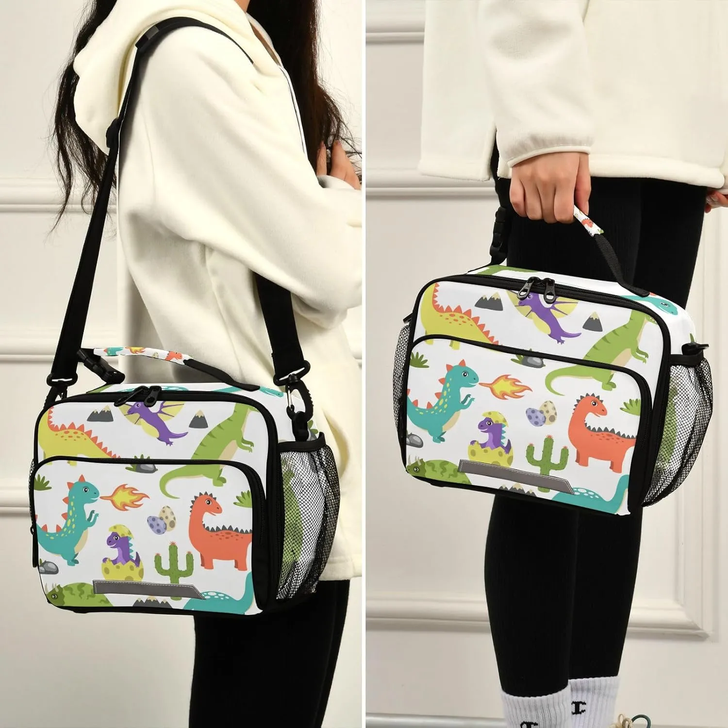 Dinosaur Clouds Stones Lunch Bag for Women Men Prehistoric Animals Insulated Cooler Tote Bag with Adjustable Shoulder Strap Large Capacity Reusable Leakproof Picnic Lunch Box Outdoor for Adult Office