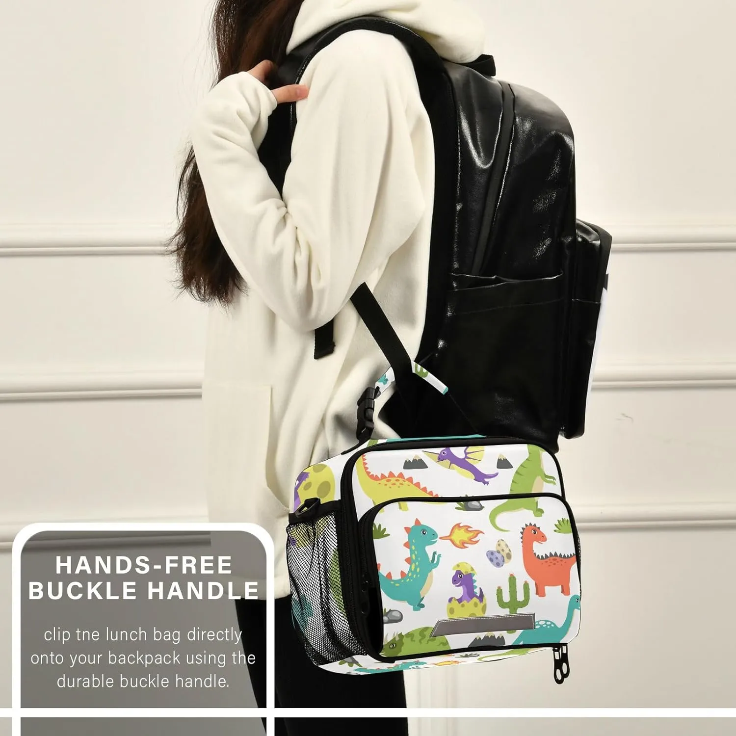 Dinosaur Clouds Stones Lunch Bag for Women Men Prehistoric Animals Insulated Cooler Tote Bag with Adjustable Shoulder Strap Large Capacity Reusable Leakproof Picnic Lunch Box Outdoor for Adult Office