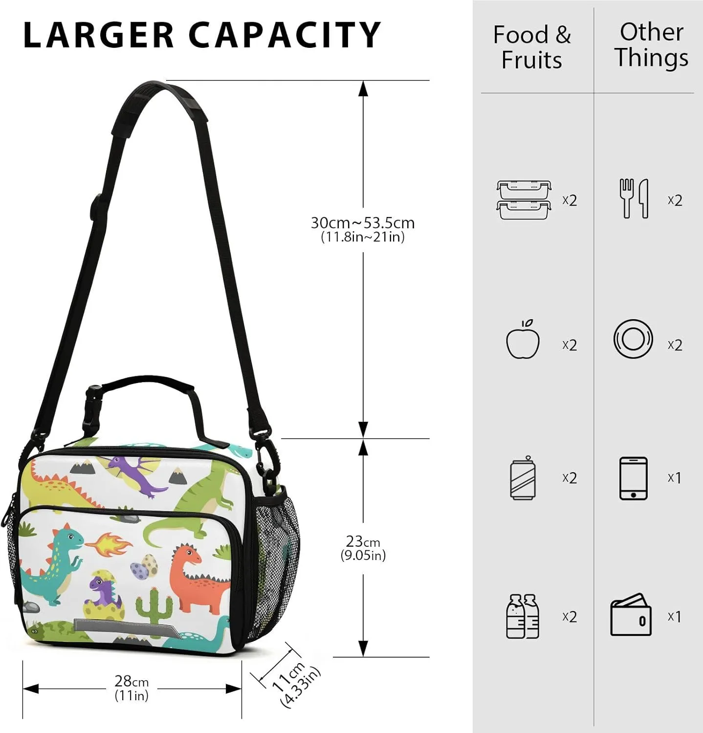 Dinosaur Clouds Stones Lunch Bag for Women Men Prehistoric Animals Insulated Cooler Tote Bag with Adjustable Shoulder Strap Large Capacity Reusable Leakproof Picnic Lunch Box Outdoor for Adult Office