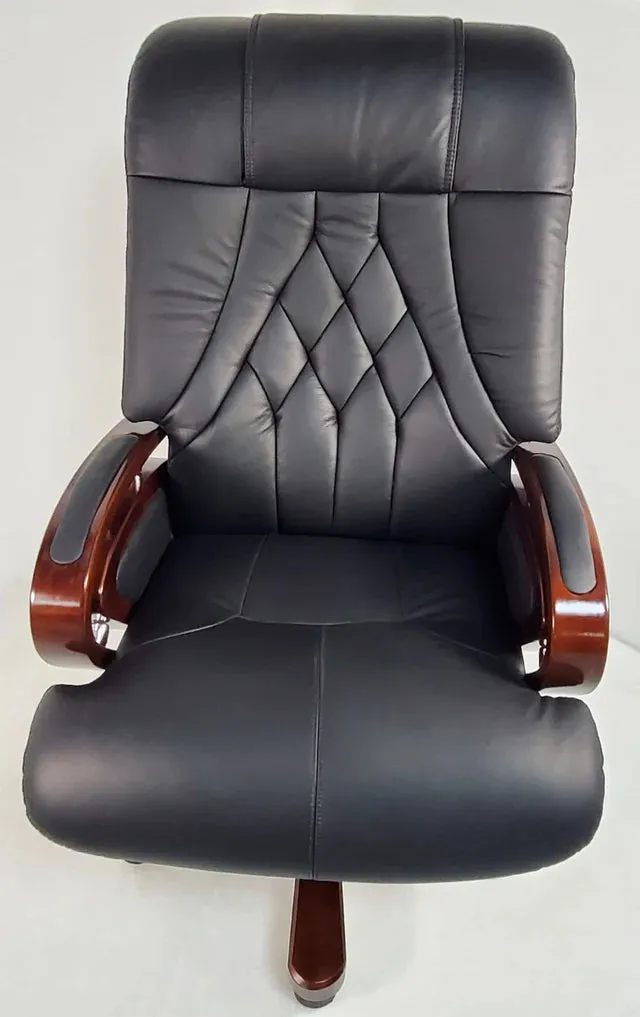 Director Chair for office Premium Leatherette with Wooden and Adjustable Height & Wooden Base and Wooden Polish - Black