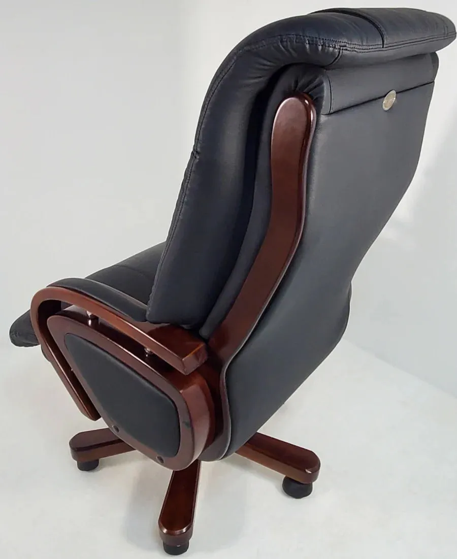 Director Chair for office Premium Leatherette with Wooden and Adjustable Height & Wooden Base and Wooden Polish - Black