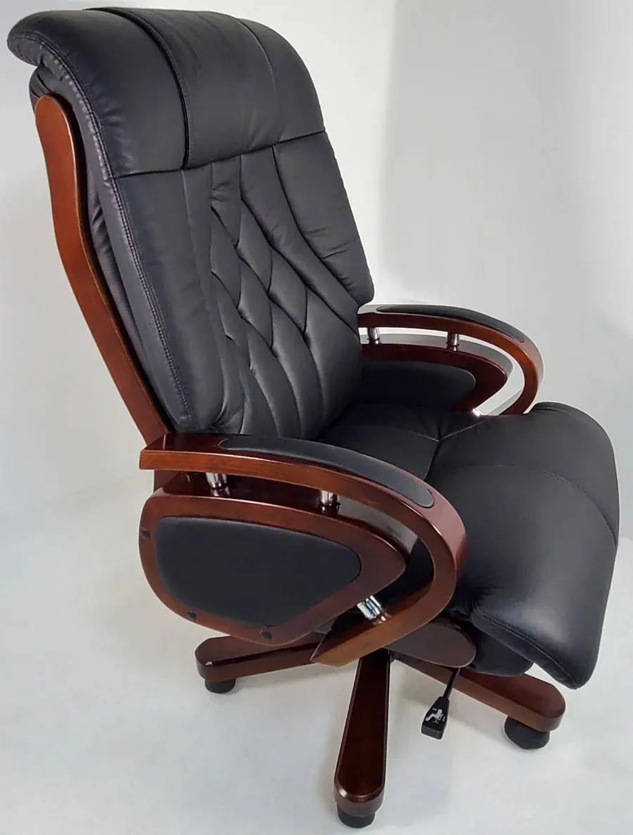Director Chair for office Premium Leatherette with Wooden and Adjustable Height & Wooden Base and Wooden Polish - Black