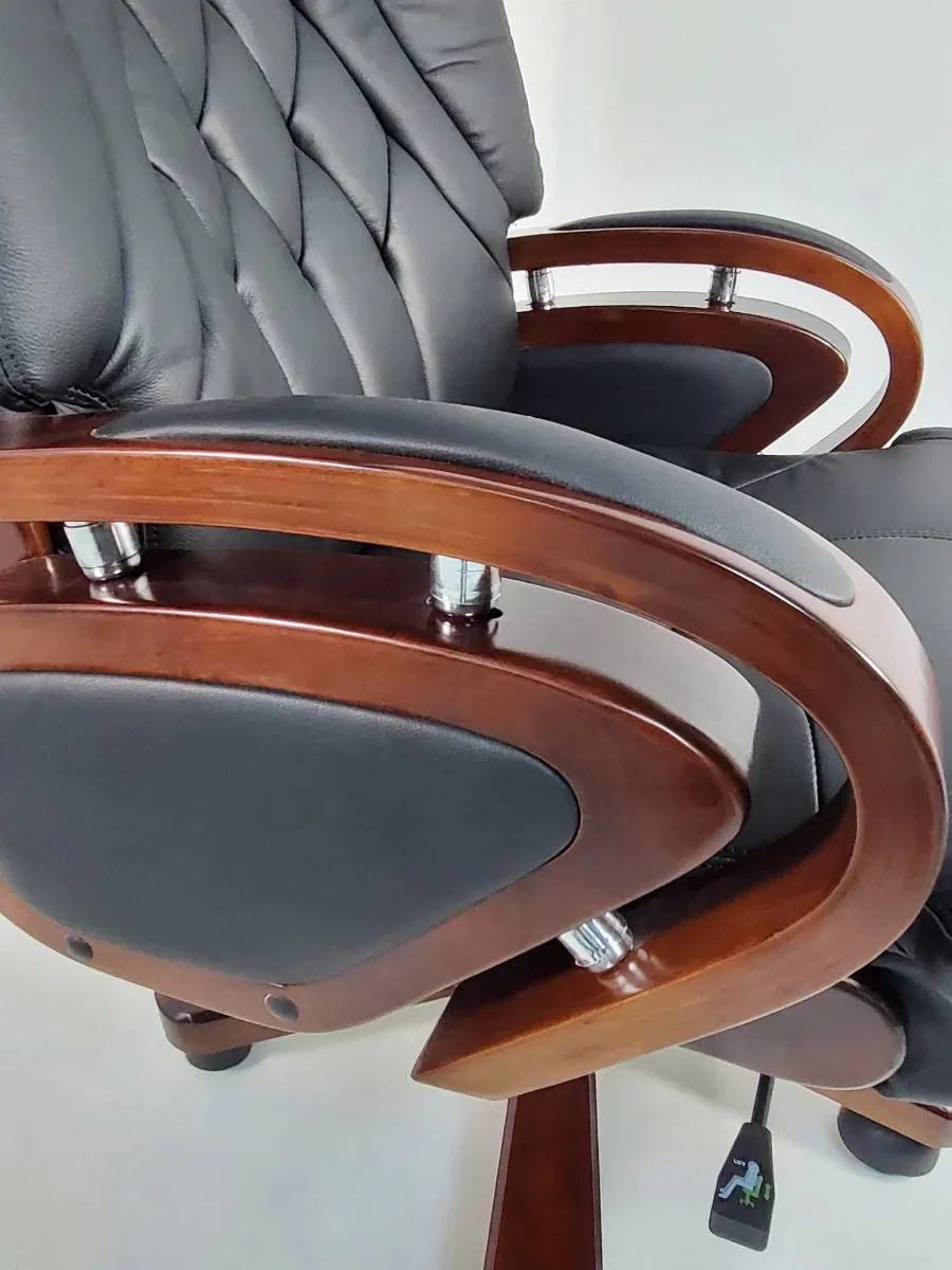 Director Chair for office Premium Leatherette with Wooden and Adjustable Height & Wooden Base and Wooden Polish - Black
