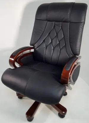 Director Chair for office Premium Leatherette with Wooden and Adjustable Height & Wooden Base and Wooden Polish - Black
