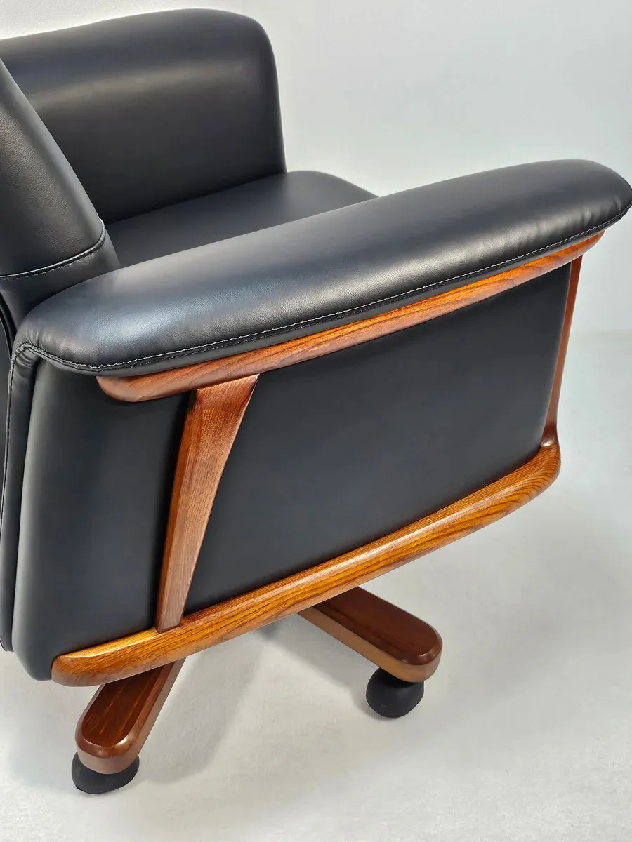 Director Chair for office Traditional High-Back Premium Leatherette with Adjustable Height and Wooden Base and Wooden Polish