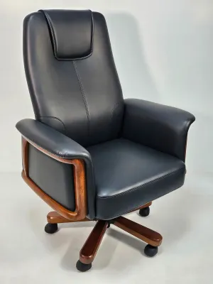 Director Chair for office Traditional High-Back Premium Leatherette with Adjustable Height and Wooden Base and Wooden Polish